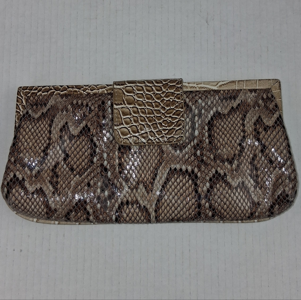 Sondra Roberts Snake Print Faux Leather Clutch Evening Bag Purse